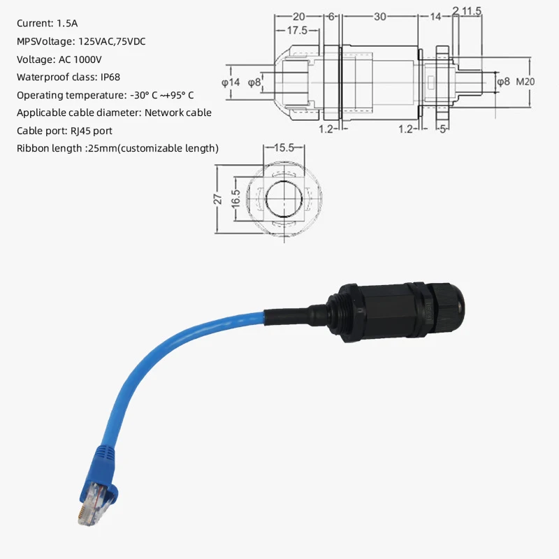 RJ45 Waterproof Connector Shielded IP68 Cat6 Category 6 M20 M22 Network Cable Data Signal Aviation Plug Socket Ethernet Line