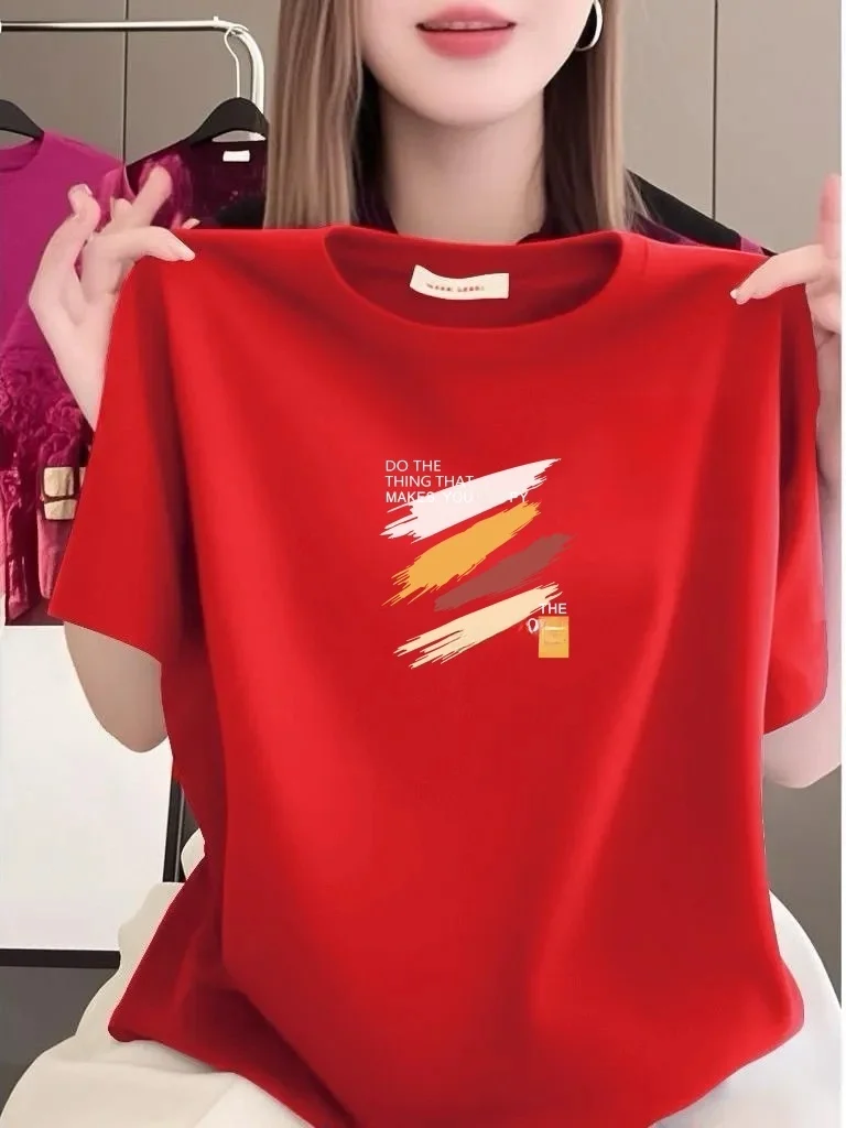 

Elegant Casual round Neck Short Sleeve T-Shirt Women Loose Printed Top Slimming Middle-Aged Casual Fashionable Women's Clothing