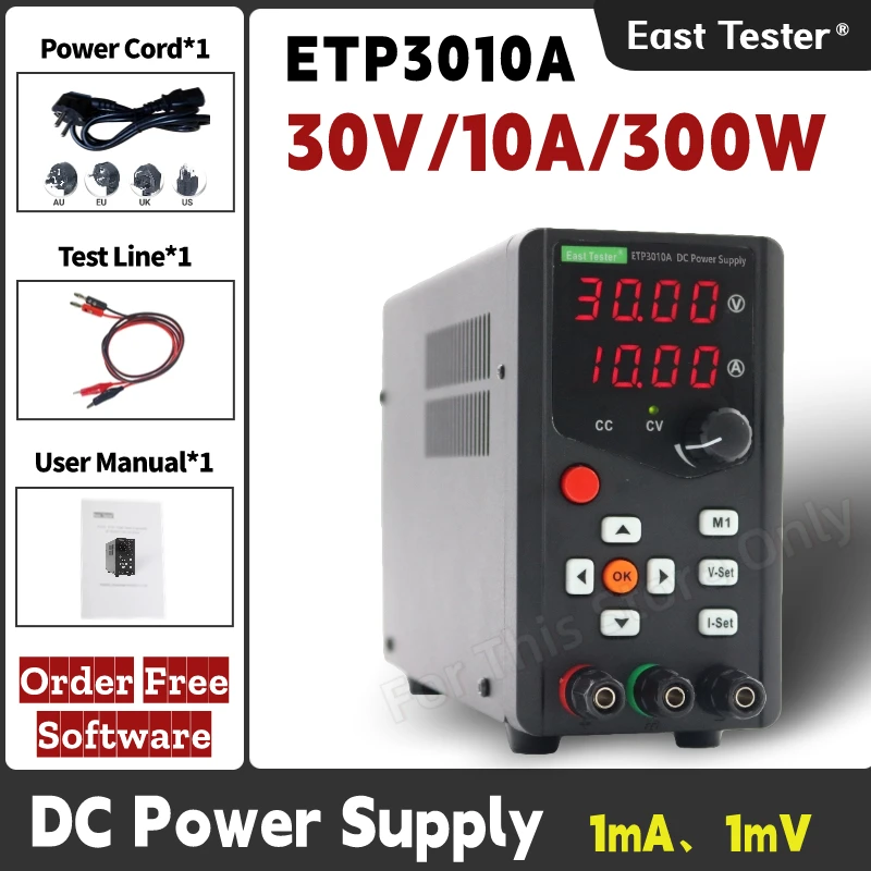 

ETP3010A high efficiency single channel 4 LED digital display programmable DC regulated power supply 30V 10A 300W