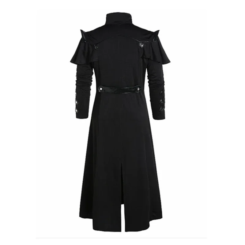 Disfraz Hombre Vintage Halloween Medieval Steampunk Elves Pirate Costume Adult Men Long Split Jacket Gothic Armor Leather Coats view 3