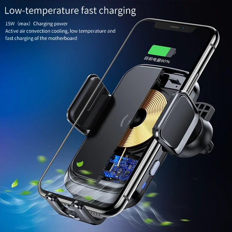 15W Car Wireless Charging Auto Wireless Charger Stand For iPhone 16 15 14 13 12 Samsung S24 S23 Air Vent Stand Car Phone Holder