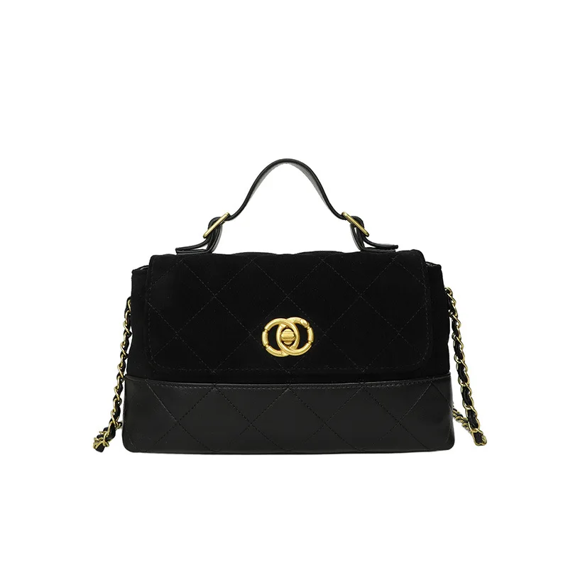 

Женская матовая замшевая сумка через плечо 2025 года, двухцветный цветной ремешок-цепочка, многосторонняя сумка через плечо, винтажная рабочая сумка