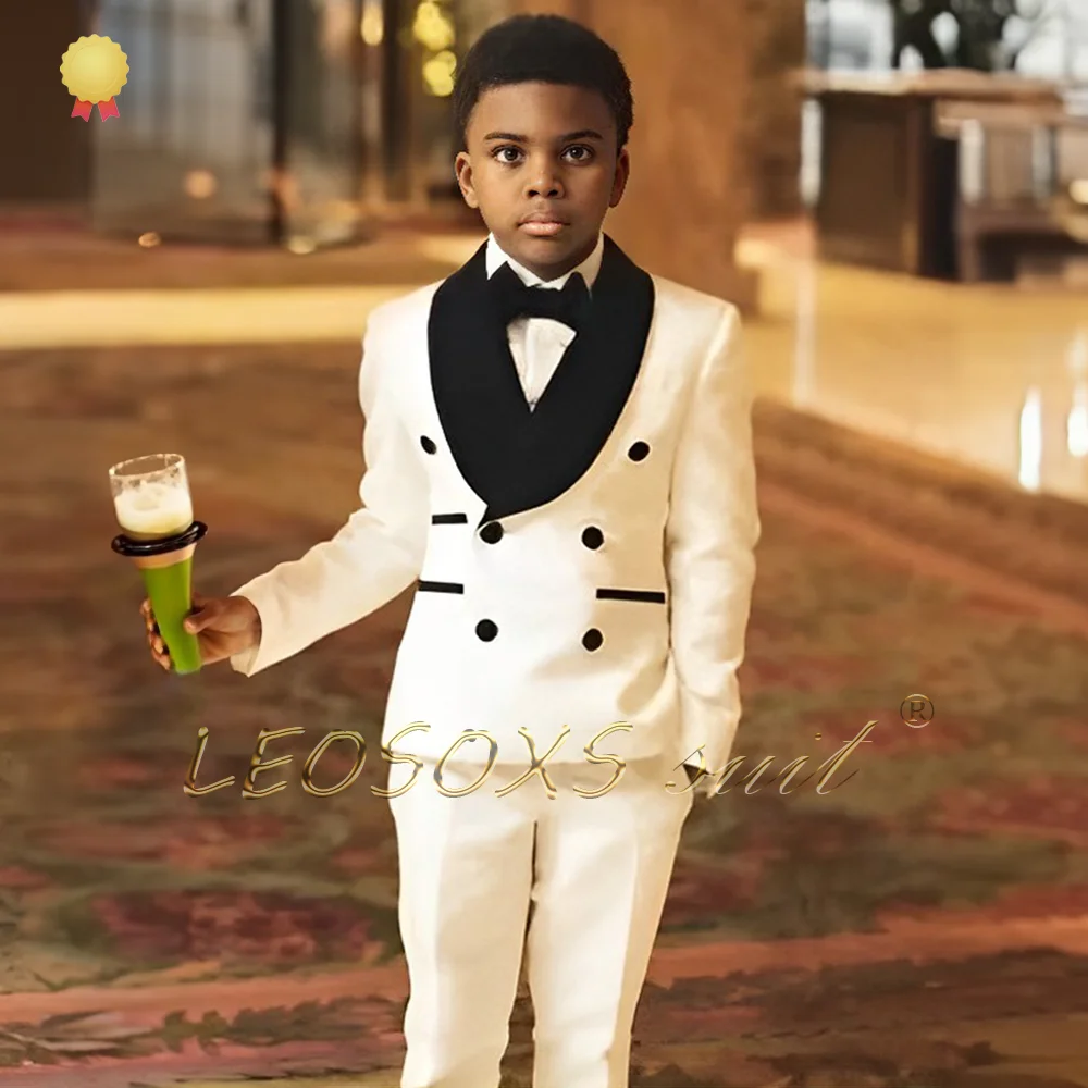 Children's wedding tuxedo 2-piece set, black velvet collar double-breasted jacket + trousers customized for boys aged 3~16