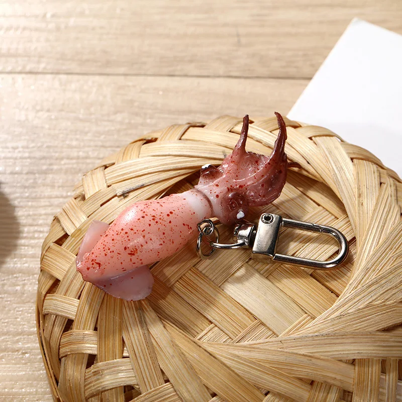 PVC Simulation Seafood Squid Keychain Fun Food Toy Model Ornament Pendant Simulation Food Keychain