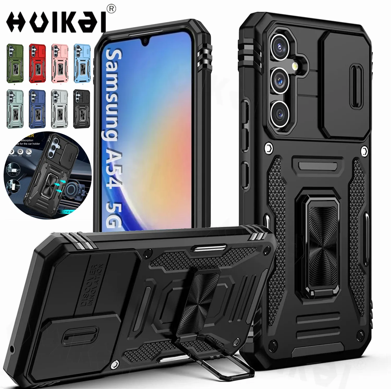 Slide Camera Case For Samsung A54 A14 A53 A13 A73 A82 A03 A52 A72 A12 A71 Ring Stand Armor Anti-fall Protection Kickstand Covers