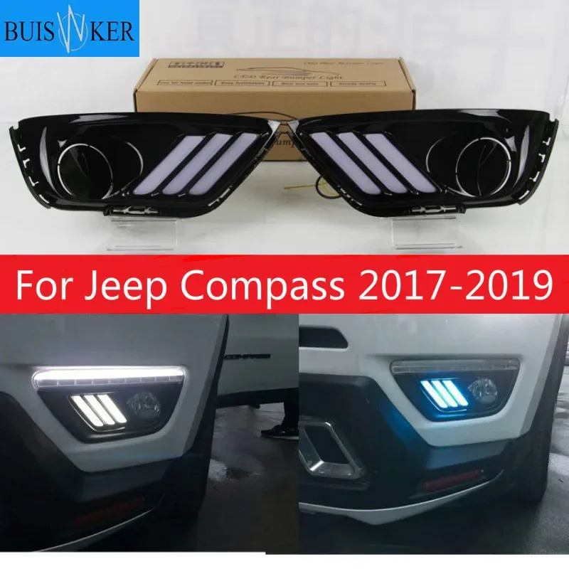 

1 set LED DRL Daytime Running Lights 12V Fog Lamp Cover With turnning yellow signal Lamp For Jeep Compass 2017 2018 2019