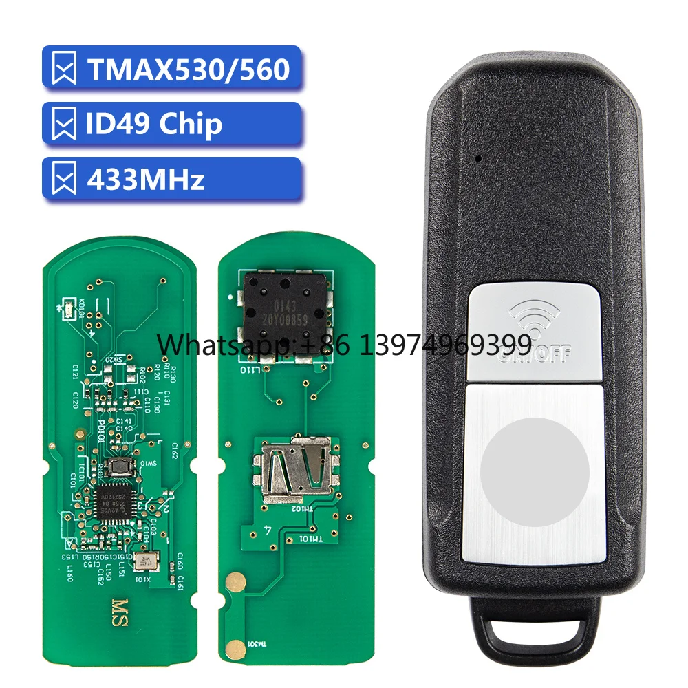 Motorcycle Remote Key for YA-maha T-MAX 530/560 1Button 433MHZ ID49 Chip Black Plastic Motorbike Key Fob