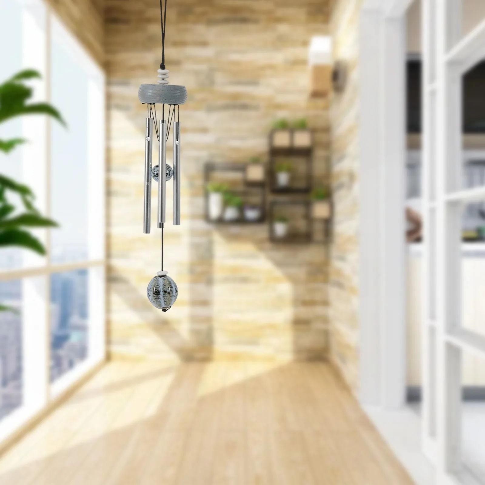 Sale Hot New Indoor/outdoor Wind Chime Metal Tubes Aluminum + Wood Bell Shape Garden Hanging Pendant Home Decor