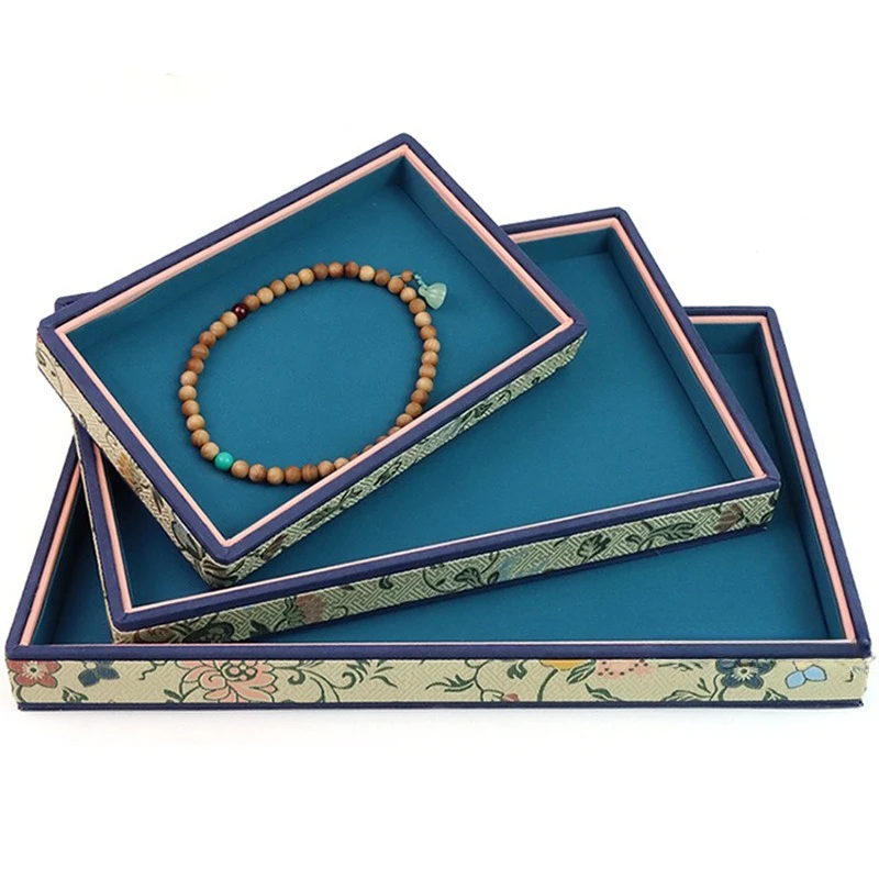 Luxury Jeweler Tray Bracelet Necklace Display Stand Velvet Organizer Jewellery Storage Trays Embroidery Trinket Display Props