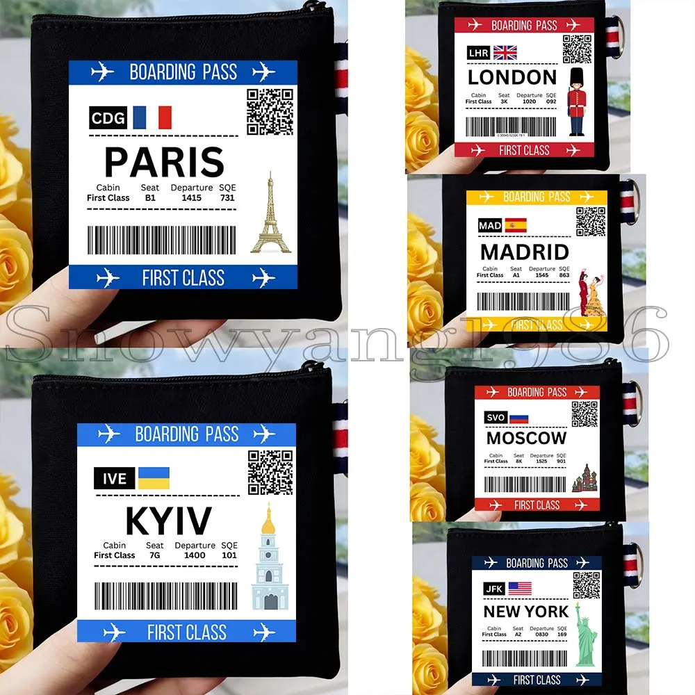 

6PCS New York Rome Paris London Athens Bangkok Berlin Bogota Dubai Dublin Madrid Moscow Boarding Pass Key Coin Purse Bag Wallet