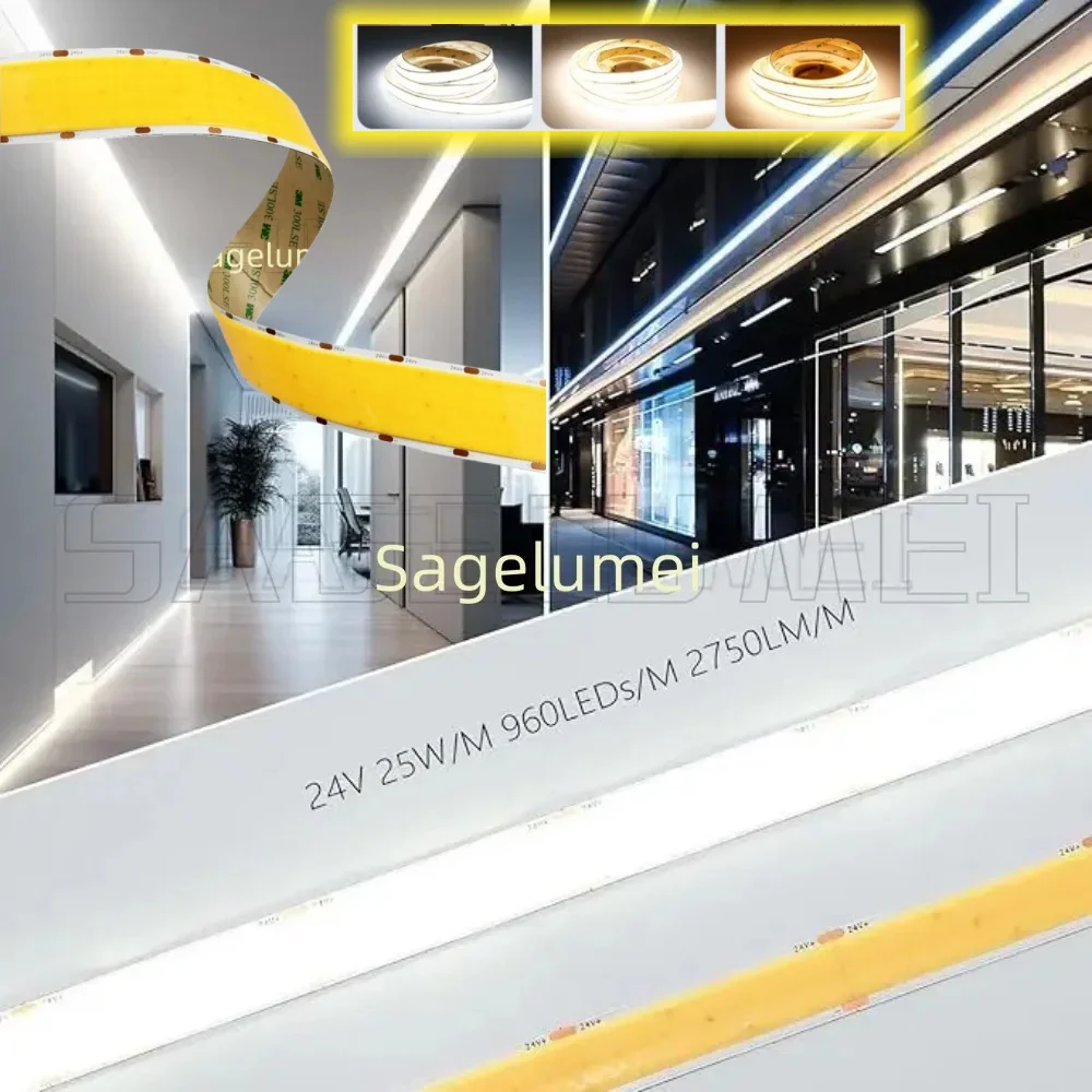 

5M/Roll Flexible 24V COB LED Strip 2600lm/m Super Bright High Density 960 LED/m Dimmable RA90 3000K 4000K 6500K Linear Led Light