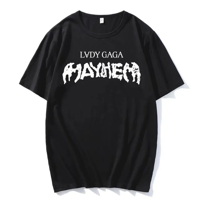 Lady Gaga MAYHEM Classic Logo T-Shirt Hip Hop Washed Short Sleeve Street TShirt Retro Cotton Men Women Top Streetwear Summer Tee
