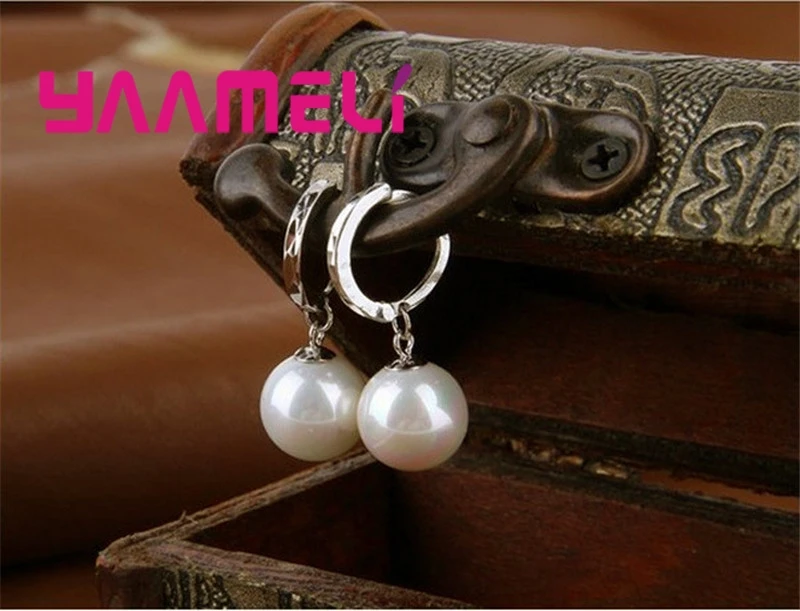 New High Stardard Pure 925 Sterling Silver With Freshwater Pearl Woman Lady Lever Back Hoop Earrings Elegant Jewelry