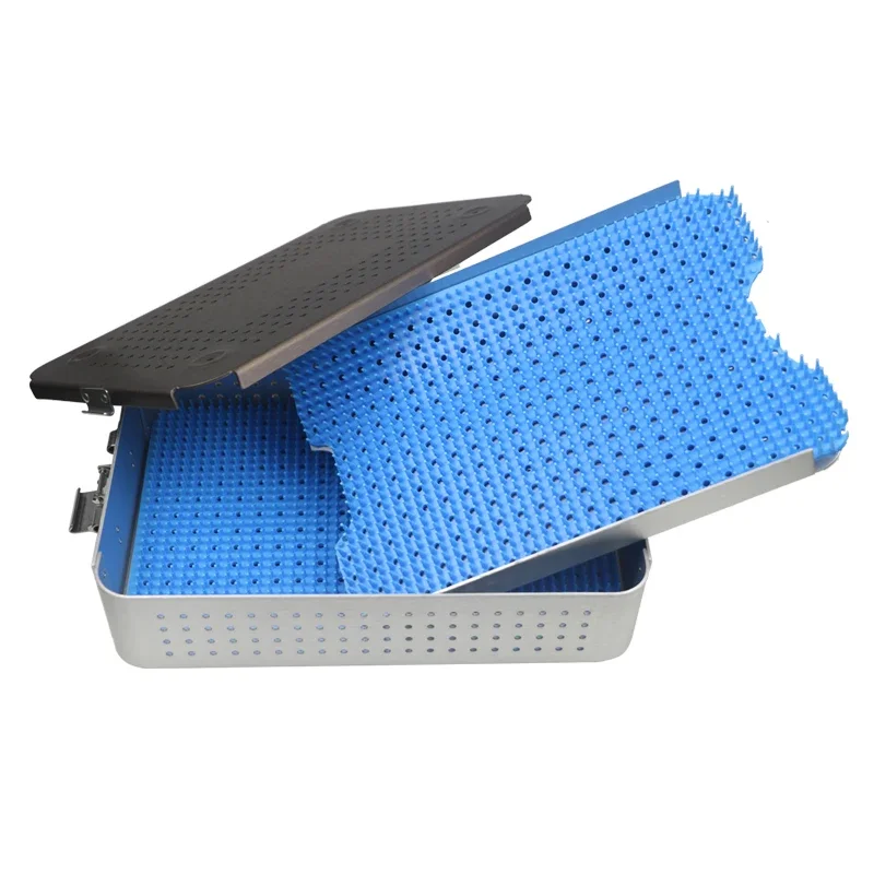 Aluminium Alloy Sterilization Tray Case Box with Silicone Mat Disinfection Case Double Layer