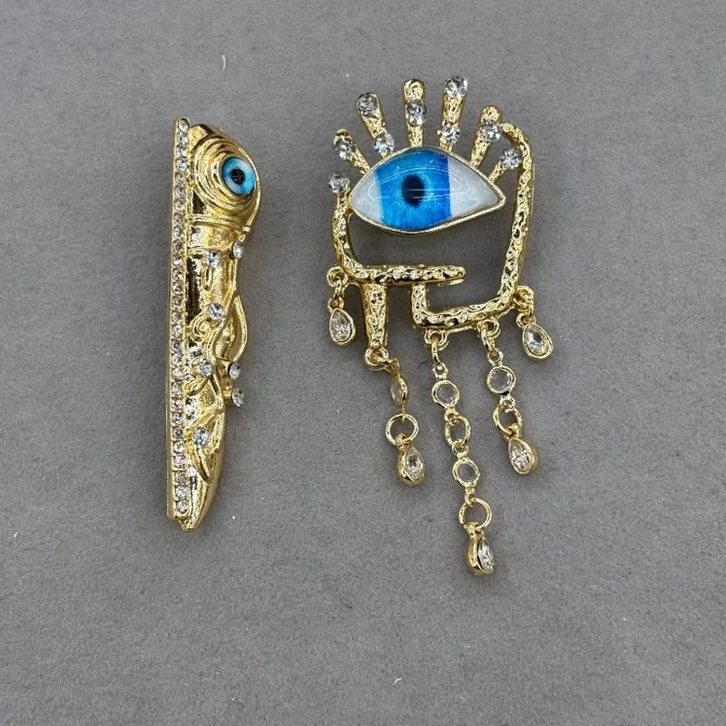 Evil Eye Hand Shape Dangle Earrings Gold Tone Blue Eye Crystal Tassel Ear Jewelry For Women Daily Wear