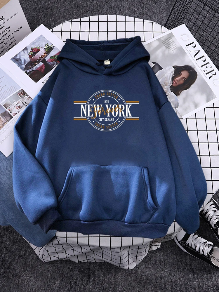 Trend Setter 1986 New York City Dreams Clothes Woman Crewneck Fleece Pullover Fashion Hip Hop Hoody Vintage Pocket Loose Hoodie