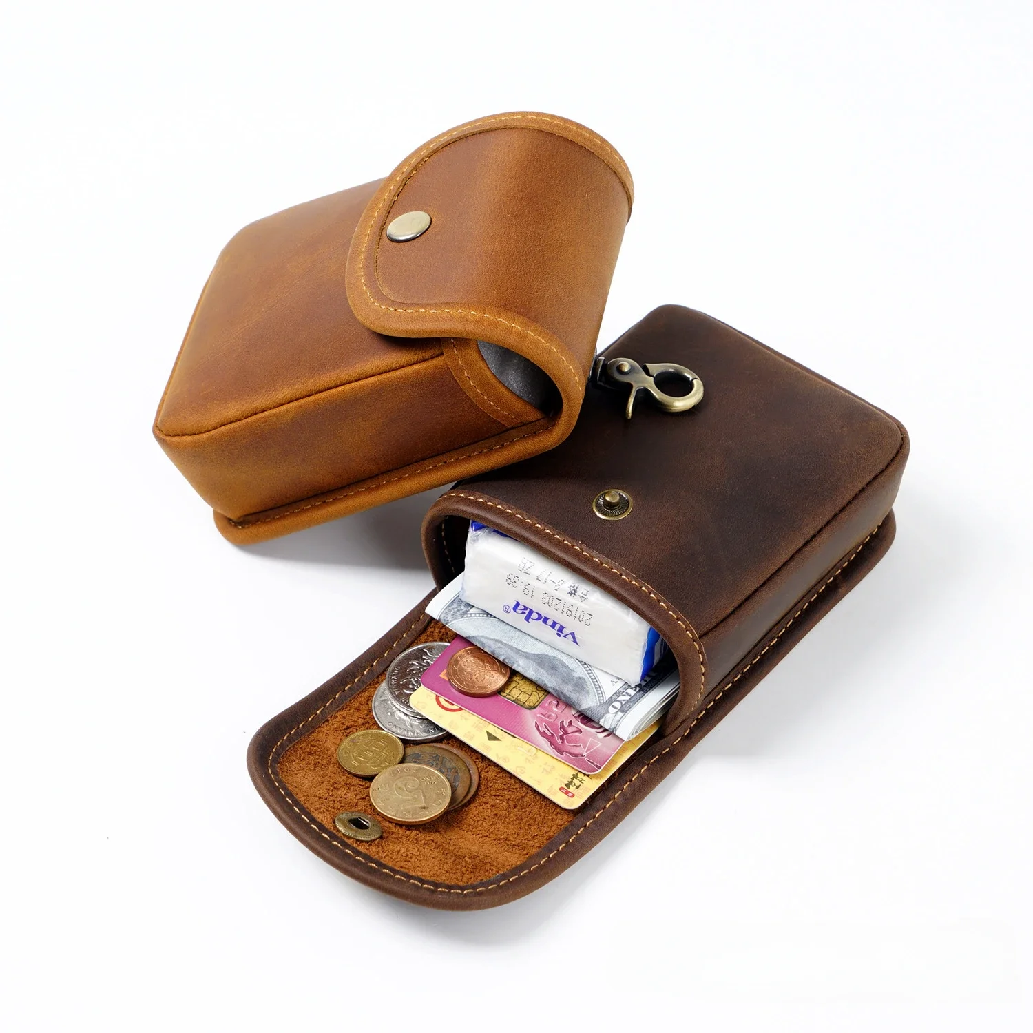 

Vintage Crazy Horse Leather Fanny Waist Pack Men Cigarette Case Travel Belt Waist Bags Male Small Lighter Pouch Loop Hip Bum Bag