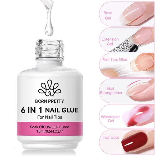 BORN PRETTY 15ML 6 en 1 pegamento de Gel para uñas prensa en uñas puntas pegamento flores Gel fortalecedor refuerzo Gel extensión Base capa superior