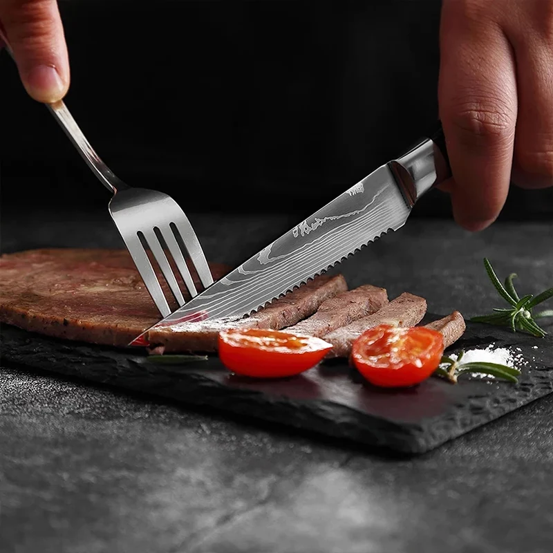 Steak Knives 1-6pcs Serrated Blade Kitchen Table Knives Wooden Handle Stainless Steel Dinner Knife For Restaurant Home Cooking view 3