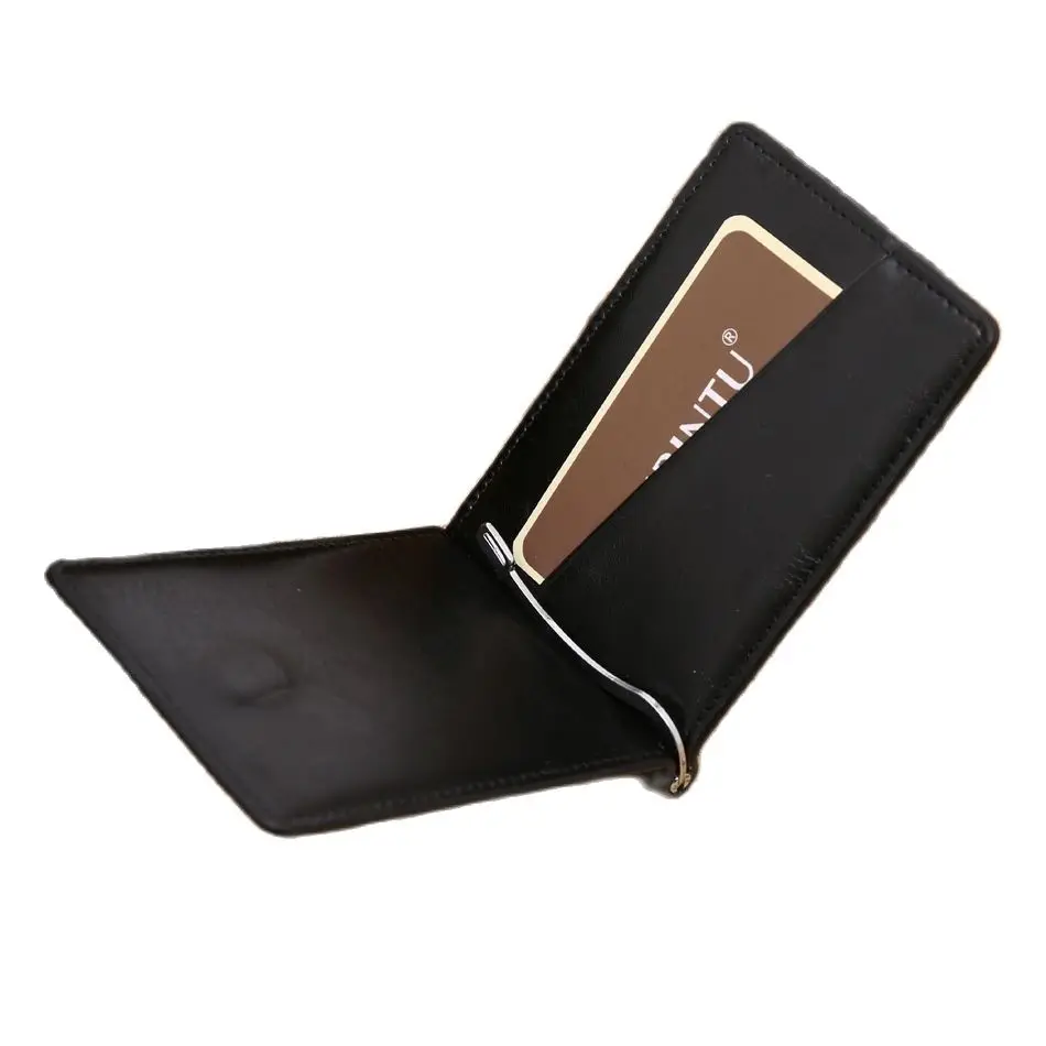 New Quality Classic Fashion Men Money Clips Black Coffee Bright Leather 2 Fold Open Clamp For Money With Coin Pocket