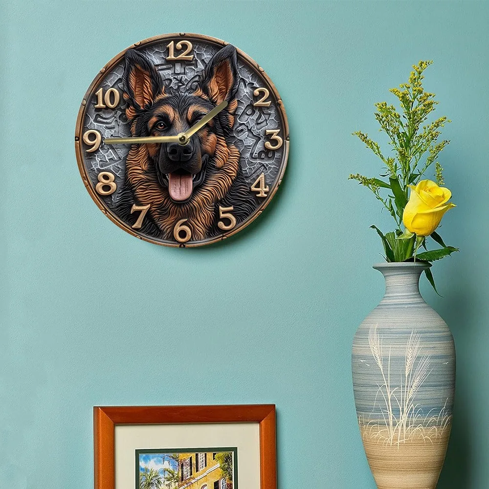 Wooden Wall Clock with German - Shepherd Design, Ideal for Home Decor, Takes AA Batteries view 6