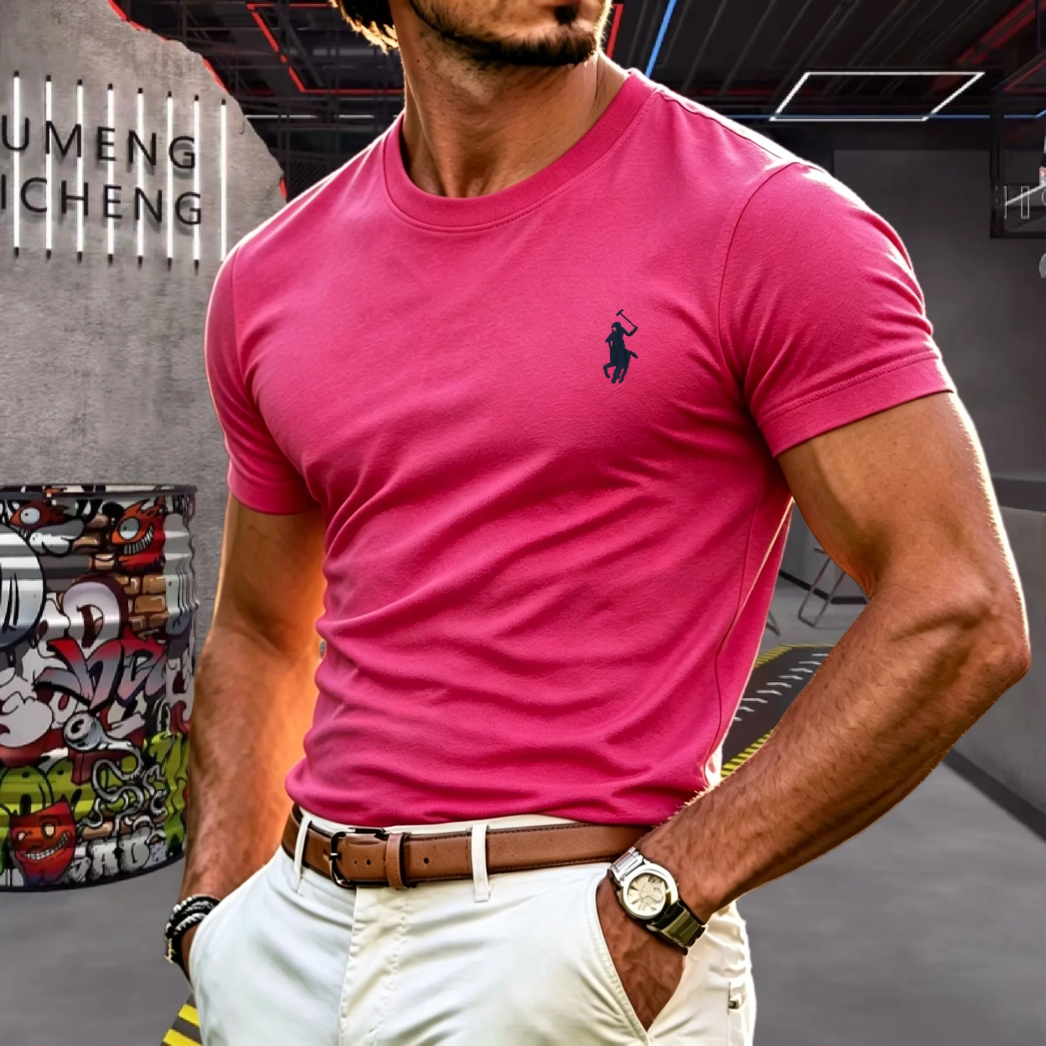 100% pure cotton 2026 high-end brand men's short sleeved round neck top summer fashion luxury logo embroidered golf top T-shirt