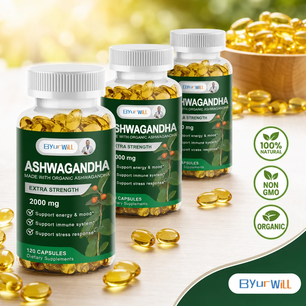 Organic Ashwagandha Capsules 2000mg Extra Strength for Stress Relief Anxiety Reduction , Energy Boost , Mood Immune Support