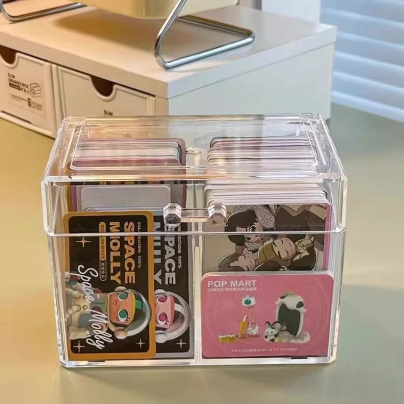 Transparent Plastic Divided Card Storage Box with Lid Japanese Dustproof Organizer for Kpop Photocard Business Cards Sundries