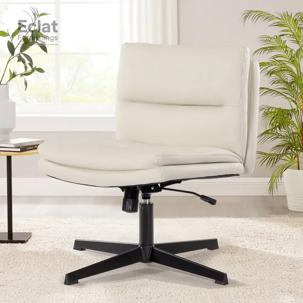 

PU Leather Armless Office Desk Chair No Wheels, Home Office Chair, Wide Padded Swivel Vanity Chair,120Rocking Mid Back Ergonomic