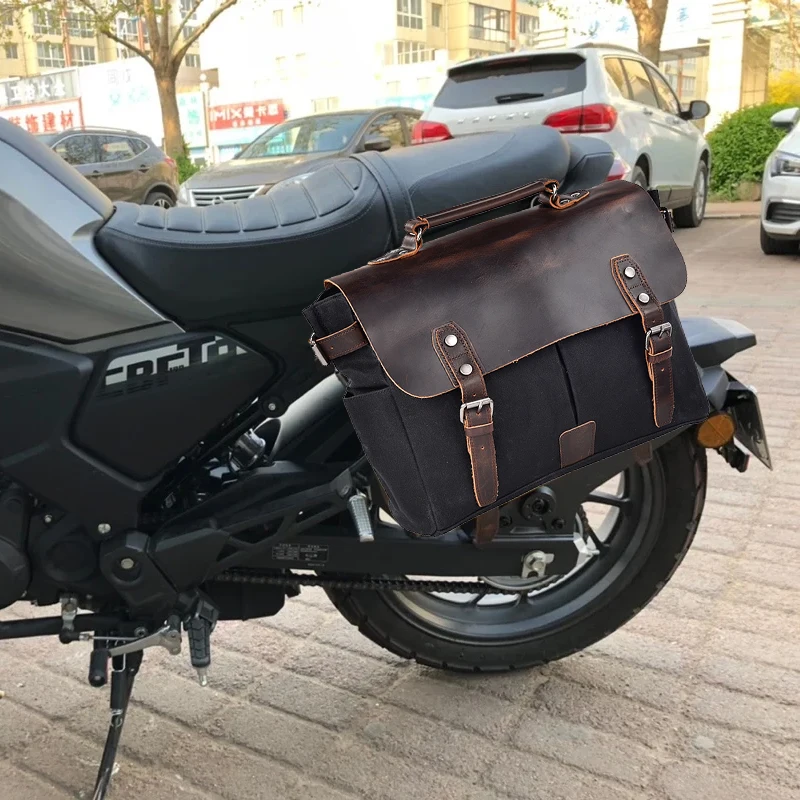 

Motorcycle side bag universal waterproof wax canvas locomotive bag travel camel bag Universal for harle 886