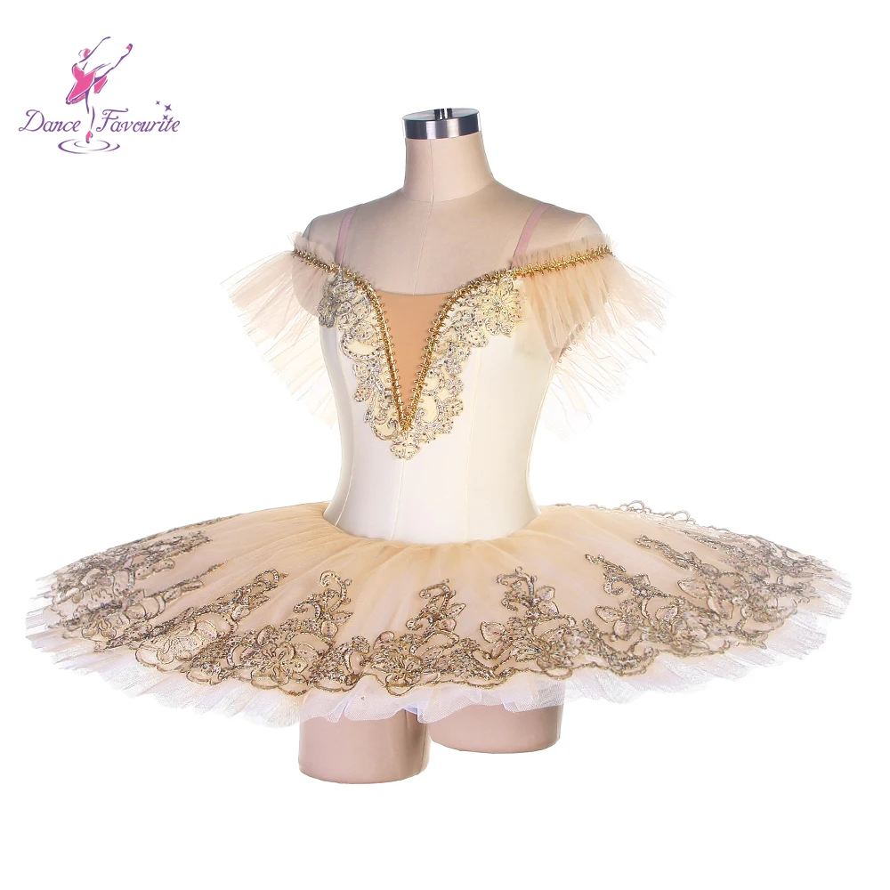 Tutus de ballet de danse préférés, corsage en spandex ivoire, tutu en tulle ivoire avec appliques dorées, olympiques décorés pré-professionnels, BLL417