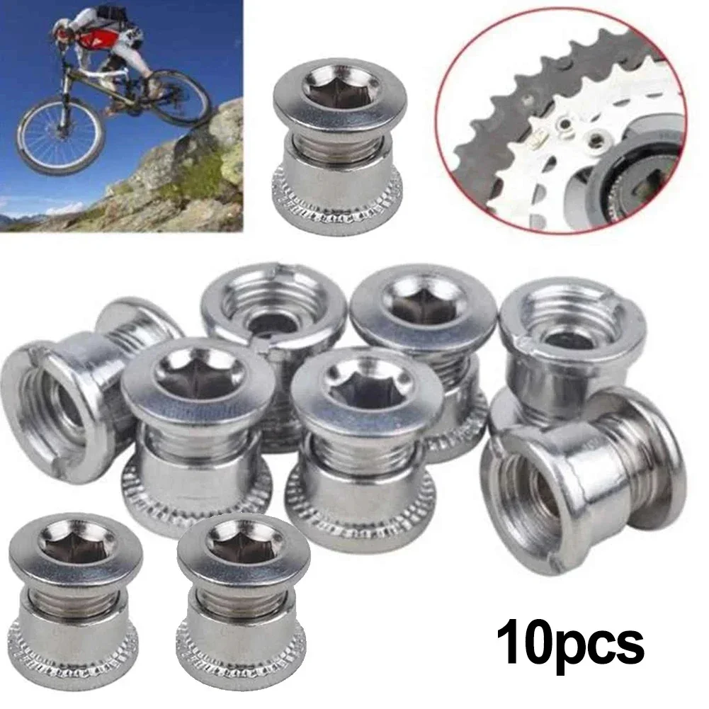 Parafusos de manivela de aço, parafusos triplos simples e duplos, parafusos chainring, acessórios de bicicleta, porca, 10pcs