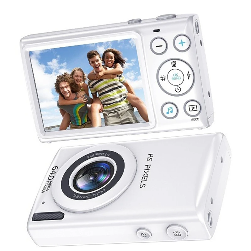 4K Digital Cameras for Photography 64MP Autofocus Anti-Shake Vlog Video Camera 18X Digital Zoom Compact Cameras White-A51M