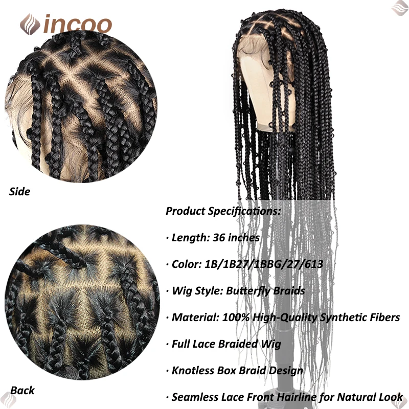 Butterfly Braids Hair Wig Synthetic Dreadlocks Full Lace Braided Wigs For Black Women Knotless Box Braid Wig Color Braiding Hair