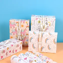 4 Pcs Cartoon Colorful Unicorn Wrapping Paper Roll for Wedding Kids Birthday Holiday Baby Shower Gift Wrap Crafts Paper Decor