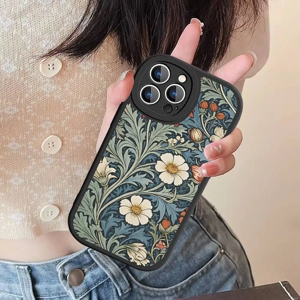 ويليام موريس الفراولة اللص آيفون 16 15 14 13 12 11 برو ماكس زائد غطاء الهاتف الجلدي