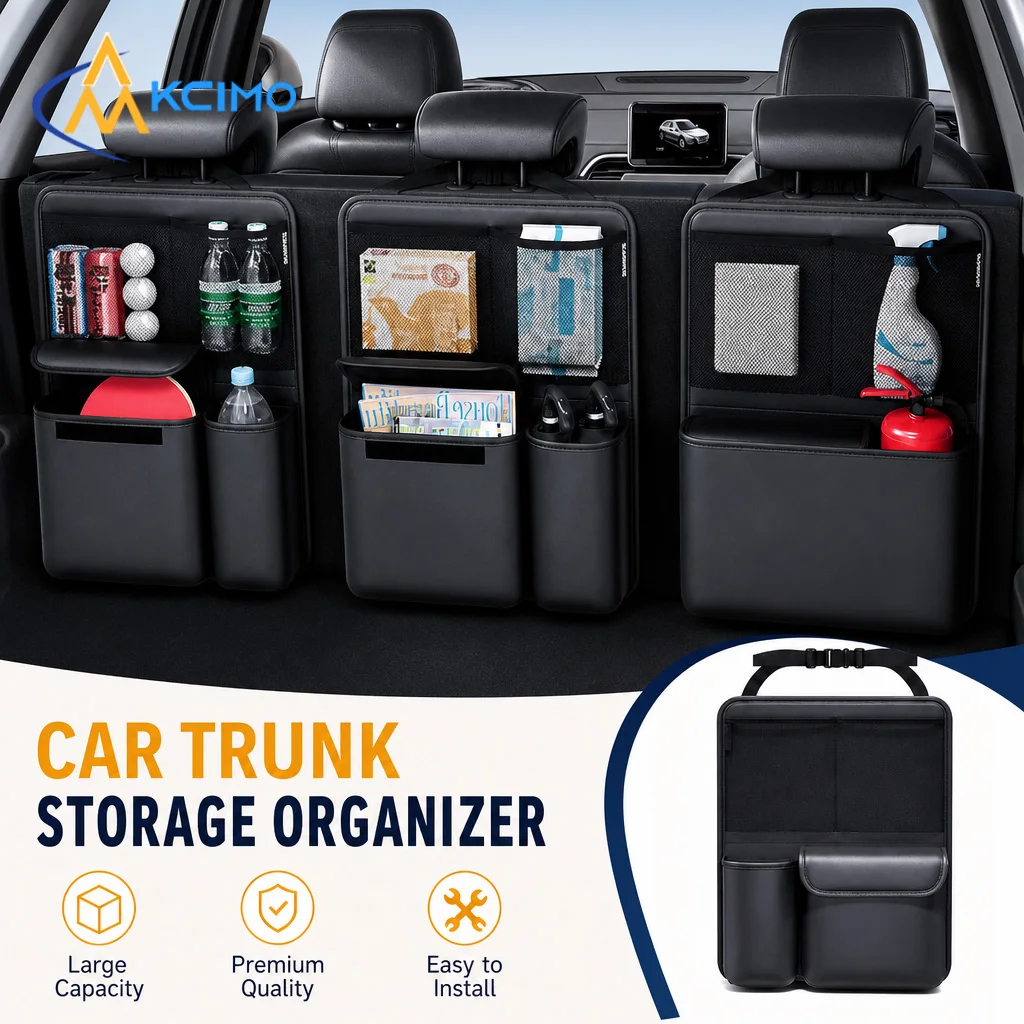 1Pc Kcimo Organizer per Bagagliaio Auto in Pelle PU Pieghevole con Scomparti Multipli, Borsa Portaoggetti per Sedile Posteriore, Scatola Portaoggetti per Auto, Gadget Auto