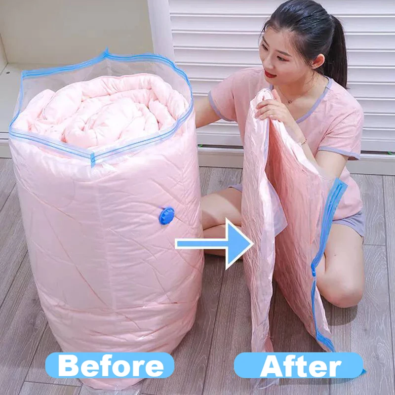 Portable Vacuum Storage Bags for Bedding Quilt Pillows Clothes Travel Space Saver Organizers Sealing Compressed Package Bag