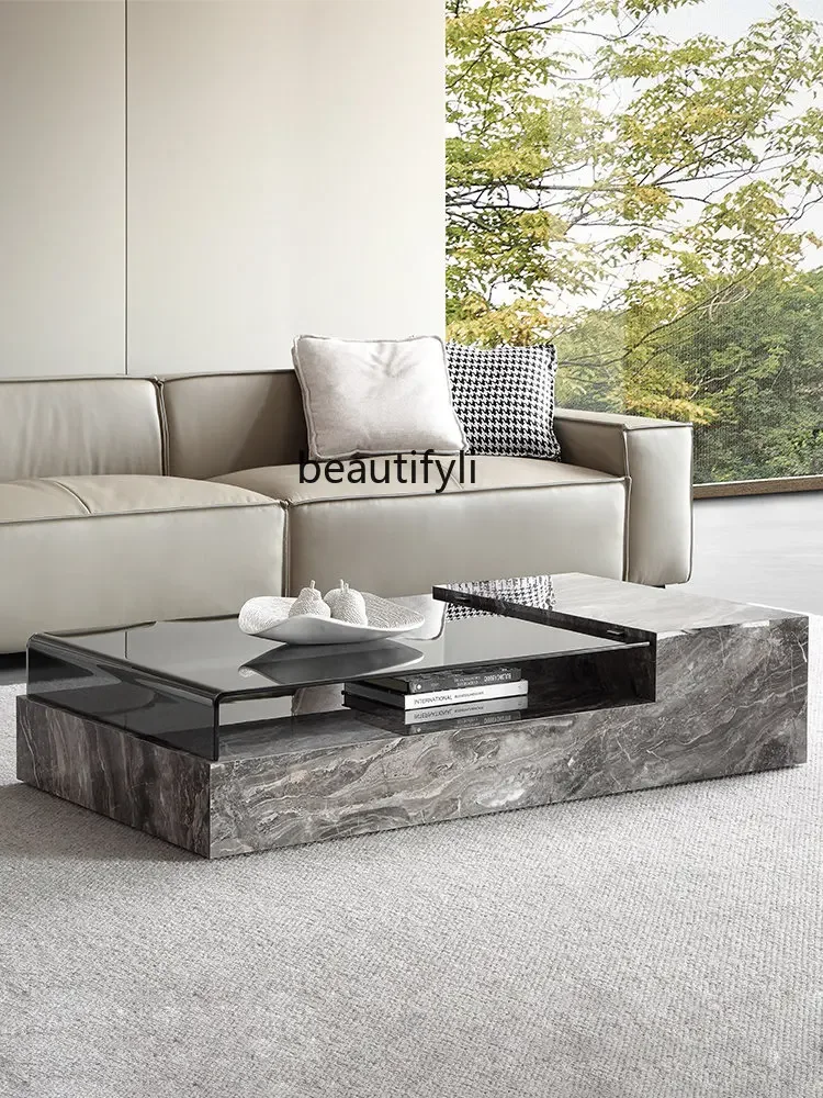 scn8617 ضوء فاخر لوحة حجرية طاولة القهوة شقة صغيرة غرفة المعيشة المنزلي مستطيلة البندقية البني طاولة القهوة خزانة التلفزيون #3