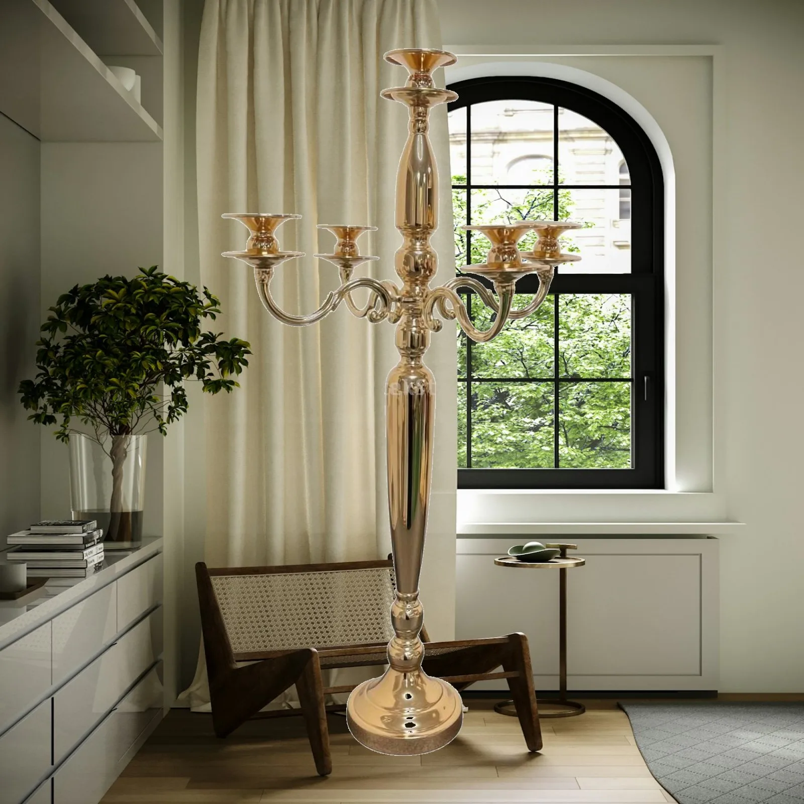 5 Socket Gold Metal Candle Holder Candelabra Tall Centerpiece with Weighted Base for Event Table Styling Decor