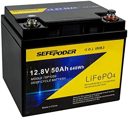 12V 50Ah LiFePO4 Lithium Battery, 4000+ Deep Cycle Lithium Iron Phosphate Rechargeable Battery for Solar, RV, Marine, Home Stora