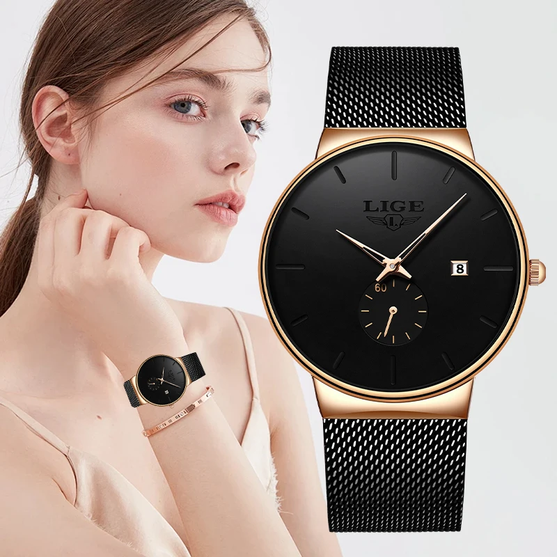 New Fashion LIGE Casual Quartz Watches for Women Top Brand Luxury Ultra Thin Mesh Belt Waterproof Business Calendar Ladies Watch