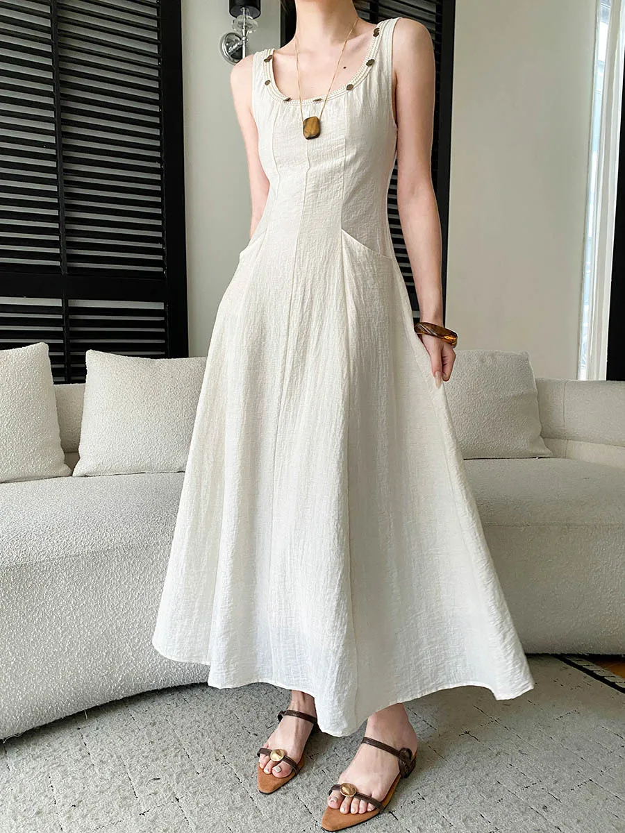Frühlings- und Sommerkleid für Damen, einfarbig, figurbetont, schmal geschnitten, elegant, Camisole-Kleid – Detail 7
