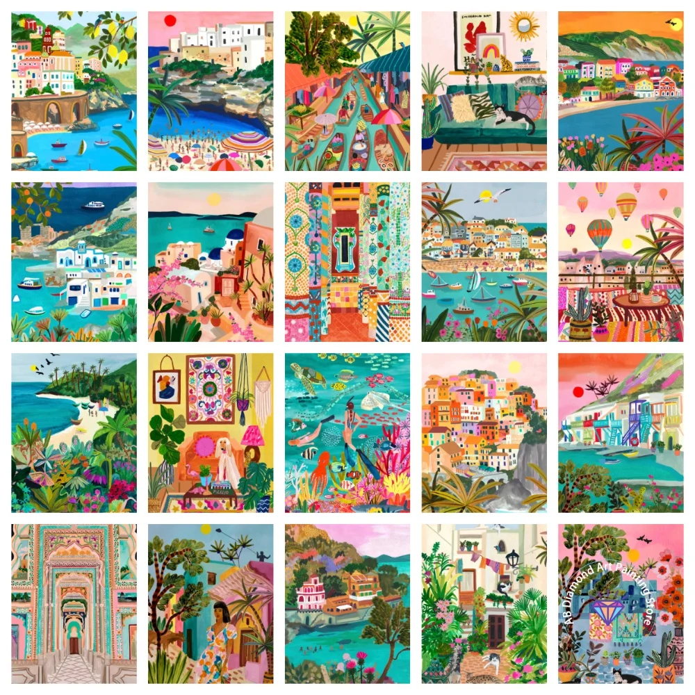 

Bali Resort Landscape AB Diamond Painting Kit Square Round Diamond 5D DIY Mosaic Handmade Art Adult Exquisite Gift Home Decor