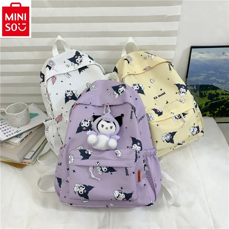 

MINISO Sanrio Cartoon Kuromi Outdoor Lightweight Backpack for Students with Large Capacity and High Quality Nylon Backpack