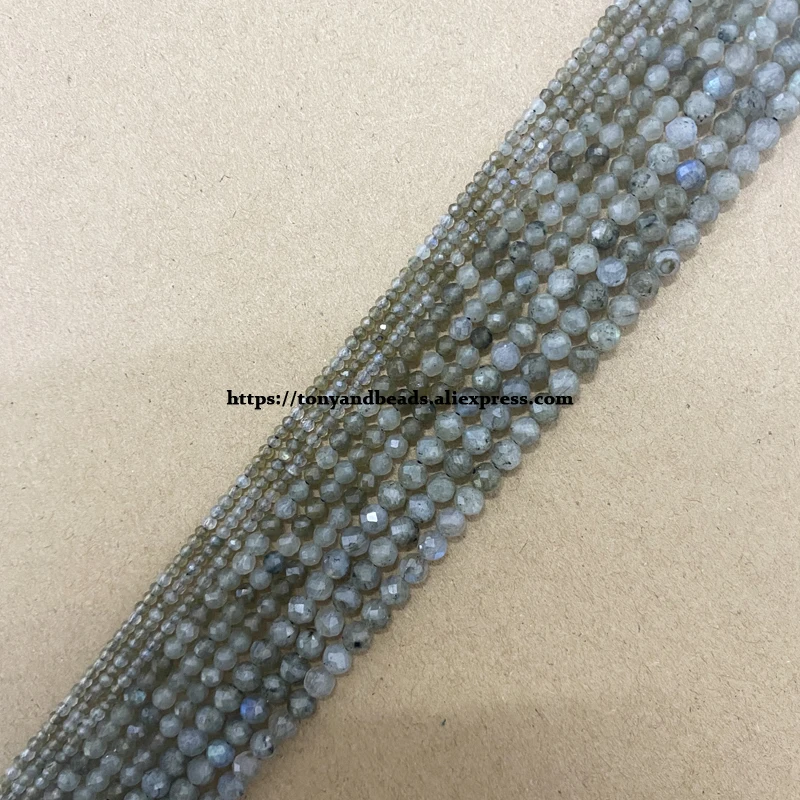 Small Diamond Cuts Faceted China Material Grey Labradorite Round Loose Beads 15\