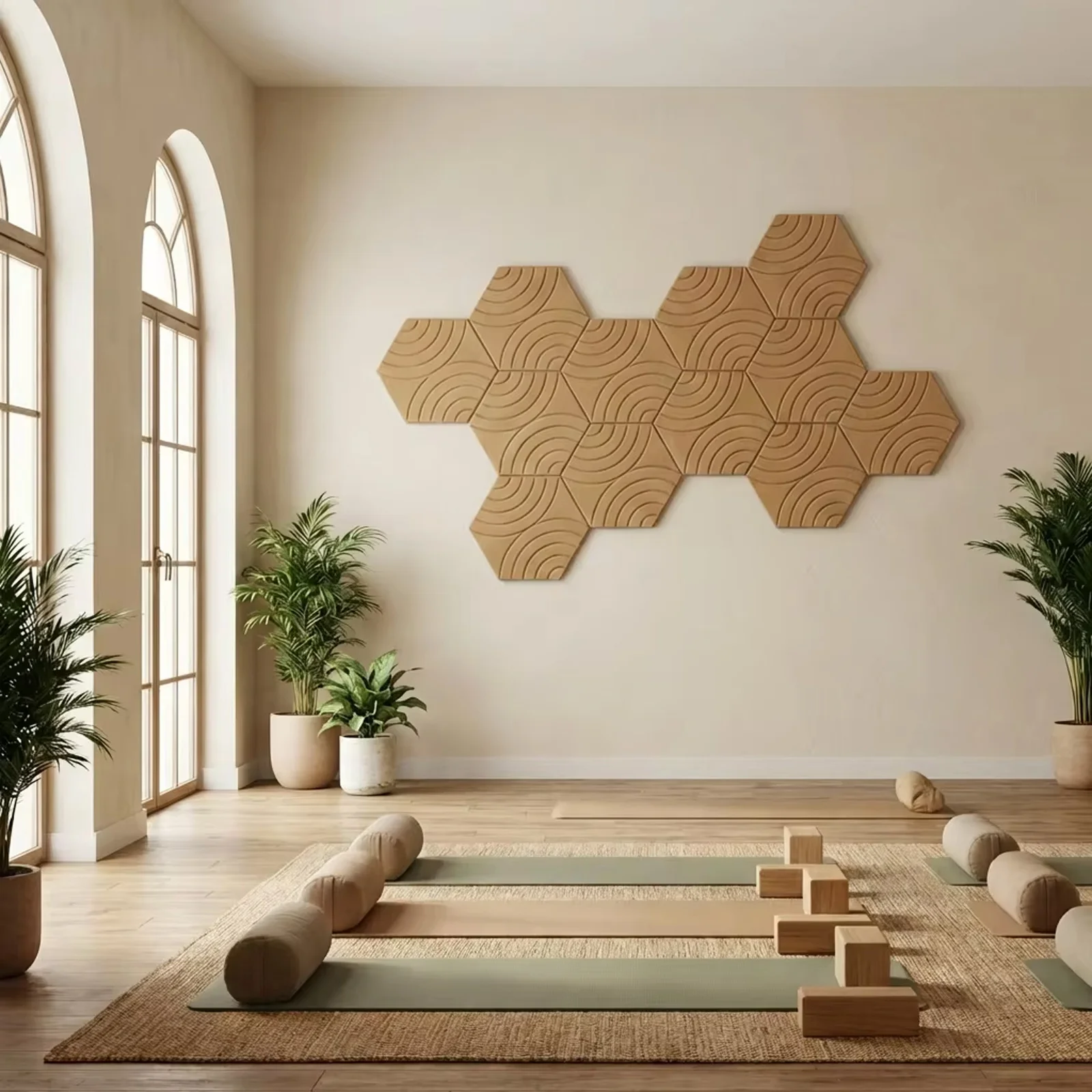 50kg/m³ Soundproof Acoustic Wall Panel Decorative Hexagon Home Decor Corcho Pared Sound Absorption Felt Cork Tile Bulletin Board