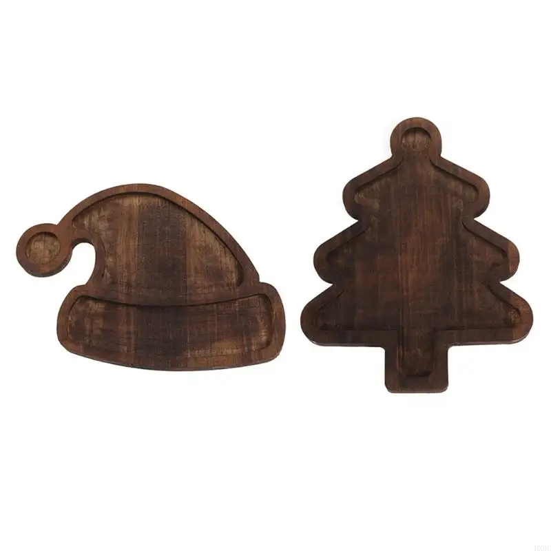 Festival Serving Platter Christmas Wooden Fruit Tray with Natural Grains Multi Section Holiday Party Dish for HX6C