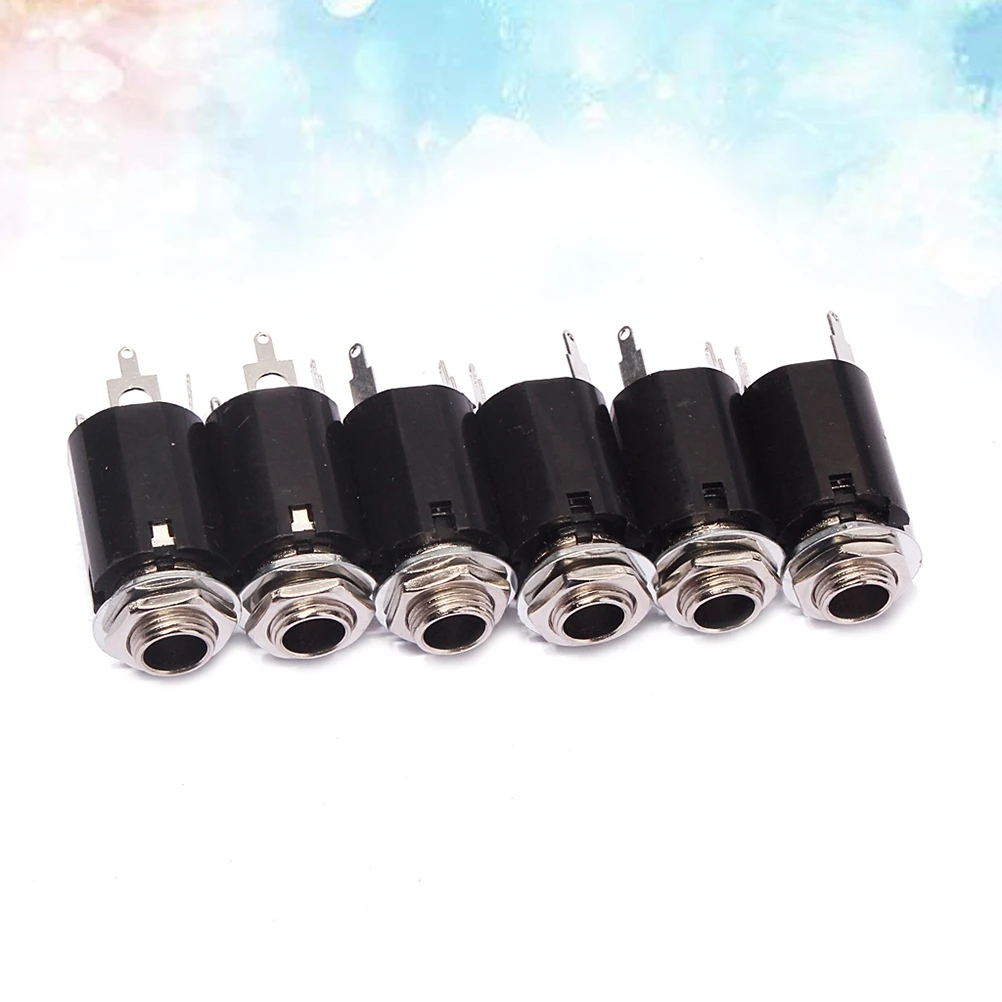 

6 pcs Guitar Cylinder Jack Kit Mono Stereo Output Input Socket Black Endpin Electric Bass Acoustic Replacement Prongs