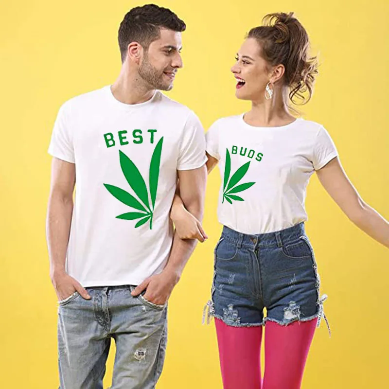 Best Buds Shirts Matching Couple Clothes His and Hers Outfits Marijuana Leaf Shirts Weed Print Tee Top Boyfriend Girlfriend Gift